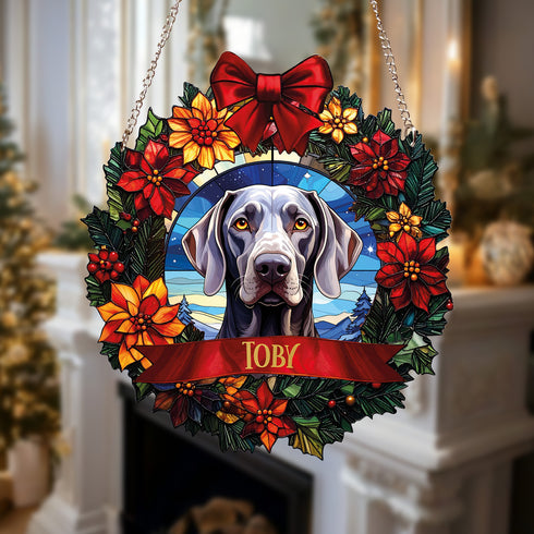 Weimaraner Christmas Wreath Suncatcher